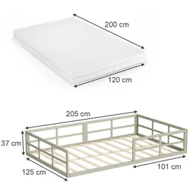 VitaliSpa Bodenbett aus Metall Minno, 120x200 mit Matratze Greige,