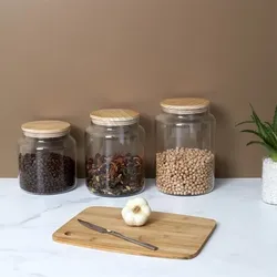WDMT Vorratsglas aus Glas mit Holzdeckel 1,9 L – Ideal zum Aufbewahren von Lebensmitteln und Zutaten in der Küche – Transparent
