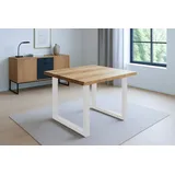 Esstisch 80x80 cm Baumkante Eichenholz massiv geölt U-Gestell weiß SALVADOR