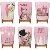 Treer Stuhlhussen Weihnachten 6er Set, Stuhlbezüge Weihnachten Stretch Stuhlüberzug Weihnachten Abnehmbarer Weihnachts Stuhlhussen für Küchenstühle Deko (6 Stück,Rosa)