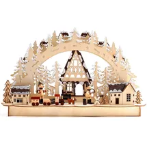 Brubaker 3D LED Lichterbogen Winterlandschaft mit Holzarbeitern 43,5 x 26,8 x 10,1 cm