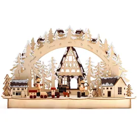 Brubaker 3D LED Lichterbogen Winterlandschaft mit Holzarbeitern 43,5 x 26,8 x 10,1 cm