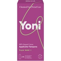 Yoni | Tampons Super mit Applikator | 14x Tampons aus 100% Bio-Baumwolle mit recyclebarem Applikator | Hypoallergen und atmungsaktiv | Frei von Kunststofffolien und Synthetischen Inhaltsstoffen