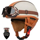 Mofa Helm Halbschalenhelm Retro ECE-zertifizierter | ABS-Motorradhelm mit EPS-Polsterung | Schnellverschluss, abnehmbarem Nackenschutz | Für Chopper, Roller, Cruiser Herren/Damen