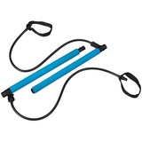 Relaxdays Pilates Stange mit Widerstandsbändern, Ganzkörpertraining für Zuhause, Fitnessbänder Trainingsstange, blau,
