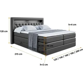 altdecor Boxspringbett NOEL GOLD KING - 160x200 - H3/H4 - Schwarz