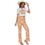 FunMular 60er- und 70er-Jahre Outfits für Damen, Hippie-Kleidung, Kostüm mit 70er-Jahre-Tops, Accessoires, Hosen, Fransen, Weste, Quaste, Cardigan, Weiss/opulenter Garten, 3XL - 3XL