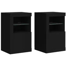 vidaXL Beistellschränke mit LED-Leuchten 2 Stk. Schwarz Holzwerkstoff