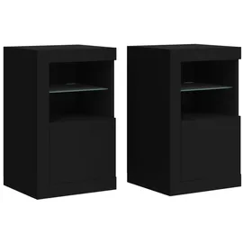 vidaXL Beistellschränke mit LED-Leuchten 2 Stk. Schwarz Holzwerkstoff