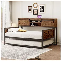 Odikalo Ausziehbett Jugendbett Bettgestell Stauraum mit Ablagefächern 90x200cm Braun/Weiß