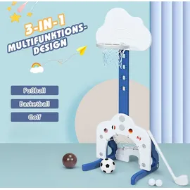 Costway 3 in 1 Kinder Spielplatz, höhenverstellbarer Basketballkorb & Fußballtor & Golf, Basketballständer inkl. Bälle und Golf Club, Korbanlag...