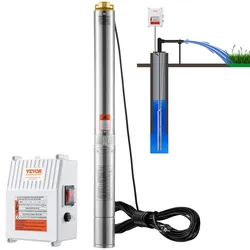 VEVOR Tiefbrunnen-tauchpumpe, 1500 W Leistung, 9,8 M3/h Max. Durchfluss, 108 M Max. Förderhöhe, Edelstahl-wasserpumpe, Ip68 Wasserdicht, Mit Externer Steuerbox Für Die Industrie, Landwirtschaft Oder Den Heimgebrauch
