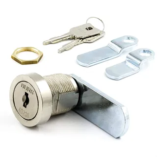 BURG Hebelschloss-Set 20mm verschiedenschließend - Briefkastenschloss-Set mit 3 Riegel, 2 Schlüssel und Mutter (Spindschloss, Möbelschloss, Universalzylinder für Holz und Metall)