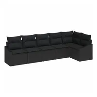 VidaXL 6-tlg. Garten-Essgruppe mit Kissen Schwarz Poly Rattan