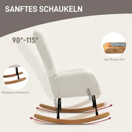 Homcom Schaukelstuhl Relaxsessel Teddysamt-Optik 1 x 1 x 1 cm Cremeweiß mit Kissen