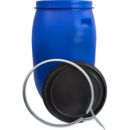 plasteo 120 Liter Weithalsfass mit Deckel Blau