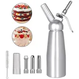 upstartech 500ml Sahnespender Edelstahl Schlagsahnebereiter Sahnebereiter Whipped Cream mit Aluminium Körper + 3pcs Edelstahl Düsen