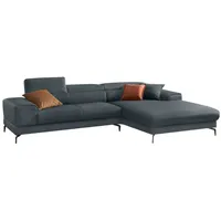 Ecksofa W.SCHILLIG "Piedroo, Designsofa mit tollem Sitzkomfort, elegant und bequem, L-Form", blau (marine r66), B:303cm H:70cm T:193cm, Chenille-Flachgewebe R66 (85% Polyester, 15% Nylon), Sofas, Ecksofa, Kopfteilverstellung, wahlweise mit Sitztiefenverstellung, Breite 303cm