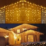 YASENN eiszapfen lichterkette 9 Meter 300 LED Lichterketten Niederspannung sicher eisregen lichterkette für Weihnachten Traufe Zaun Außen Innen Deko (Warmweiß)