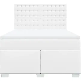 vidaXL Boxspringbett mit Matratze Weiß 140x200 cm Kunstleder