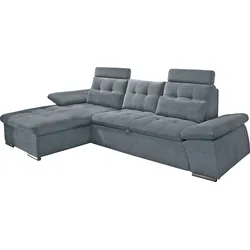 Ecksofa ED EXCITING DESIGN "Nalo L-Form", grau (anthrazit), B:268cm H:103cm T:170cm, 95% Polyester, 5% Nylon, Sofas, mit Bettfunktion, Kopfstützen, Nierenkissen, Armteilverstellung