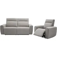 Relaxsofa 3-Sitzer & Relaxsessel elektrisch - Stoff - Grau - lorgita