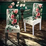Stuhlhussen 6er Set Rosa Blumen Stuhlhussen Schwingstühle,Stretch Stuhlbezug,Waschbarer Polyester Esszimmer Stühle, Abnehmbarer Stuhlüberzüge,Universal Stühle Schutz Dekoration