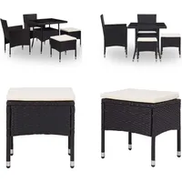 vidaXL 5 tlg. Garten Essgruppe Schwarz Poly Rattan und Glas - Ess-Set - Ess-Sets - Patio Ess-Set - Patio Ess-Sets - Schwarz