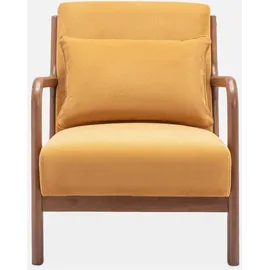 sweeek - Skandinavischer Cord-sessel aus Hevea-holz, hell nussbaumfarben getönt