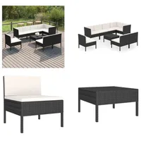 vidaXL 9 tlg. Garten Lounge Set mit Auflagen Poly Rattan Schwarz - Garten-Sofagarnitur - Garten-Sofagarnituren - Gartensofa-Set - Gartensofa-Sets - Schwarz