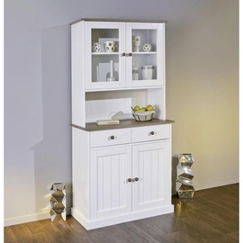 Interlink Inter Link Buffetschrank Westerland - Kiefer massiv, 2 Schubladen, - Weiss, Sepia lackiert
