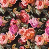 SCHÖNER LEBEN. Canvas Dekostoff Baumwollstoff Halbpanama Rosen schwarz pink 1,40m Br