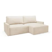 Deine Möbel 24 Wohnlandschaft NEVADA 229 cm breit Ecksofa Sofa Wohnzimmer L-Couch Cord Samt, Bouclé Weiß Creme Grau Hellgrau Dunkelgrau 3 Teile, mit Bettfunktion Schlaffunktion