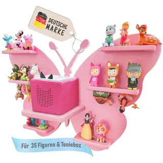 TONIGAL® Tonie Regal Schmetterling mit Platz für bis zu 35 Tonie Figuren, Toniebox & Ladestation I Magnetisches Toniebox Regal aus Holz in Rosa, Pink I Sicheres Tonieregal Dank Abgerundeter Ecken