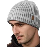 FLEERNIO Grau Wintermütze Herren Damen, Warme Mütze Herren Winter Strickmützen für Herren, Haube Herren Winter Mützen Männer, Outdoormütze Schirmmütze Skimütze Herren Geschenke für Männer Weihnachten - 50-58