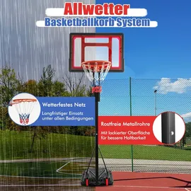 Costway Basketballständer 228-265 cm höhenverstellbar, Basketballkorb mit Ständer & 2 Rädern, Korbanlage für Kinder, Erwachsene, mobiles Baske...