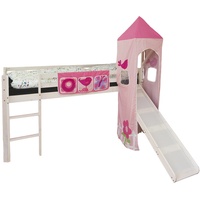 Hochbett mit Rutsche 90x200 Kinderbett Spielbett Bett Turm Weiß Rosa Homestyle4u