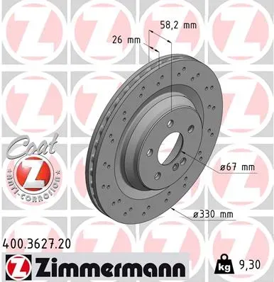 ZIMMERMANN Bremsscheibe 400362720 Hinterachse Gelocht 330mm 26mm für Mercedes