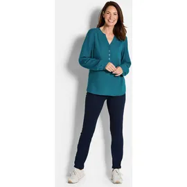GOLDNER Elegante Viskosebluse mit V-Ausschnitt Petrol 21