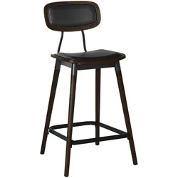 Natalia | Bistro Holz Barhocker | Sitz Leder | Schwarz