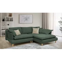 Collection AB Eckcouch Polyester L-förmig Bettkasten 5-Zierkissen 3-Sitzer Flaschengrün