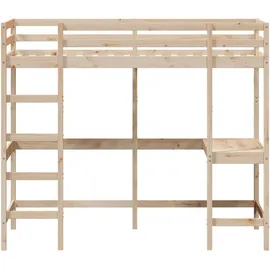 vidaXL Hochbett mit Schreibtisch 90 x 200 cm Kiefer massiv braun