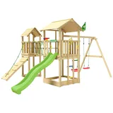 Jungle Gym Spielturm JUNGLE GYM "Nova", grün (hellgrün), Spieltürme, KinderB:524cm H:280cm T:350cm, Holz, Spielanlage mit 2 Türmen, Schaukel und Rutsche mit Wasseranschluss, B:524cm H:280cm T:350cm