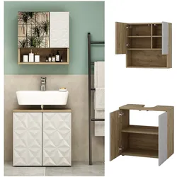 Vicco Badmöbel-Set Badezimmer-Möbel Bad-Schrank Edge Eiche Weiß modern Badezimmerschrank Waschbeckenunterschrank Spiegelschrank Badezimmerkommode