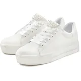 LASCANA Sneaker LASCANA, Damen, Gr. 38, weiß, Obermaterial: 100% Lederimitat. Decksohle: 100% Textilmaterial. Futter: 100% Textilmaterial. Laufsohle: 100% Synthetik, unifarben, Basic, Schuhe Sneaker, mit Perlen, Schnürhalbschuhe, Freizeitschuhe, VEGAN