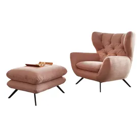 KAWOLA Hochlehnsessel CHARME Cord 70 x 100 x 80 cm Rosa mit Hockerbank
