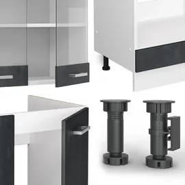 Vicco Eckküche R-Line 287x227 cm Schwarz Weiß mit Arbeitsplatte Weiß Marmor