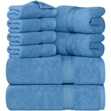 Utopia Towels - 8 teilig Handtücher Set aus Baumwolle mit Aufhänger - 2 Badetuch, 2 Handtücher und 4 Washclappen - (Elektrisch Blau)