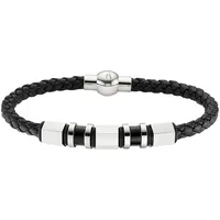 Bruno Banani Lederarmband "Schmuck", schwarz (edelstahlfarben, schwarz), Armbänder, Damen, 21cm, Edelstahl Leder, Edelstahl, Leder, Lederarmband