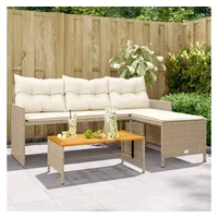 vidaXL Gartensofa in L-Form mit Tisch und Kissen Beige Poly Rattan